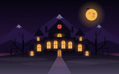 The house under a harvest moon.