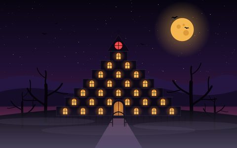 The house under a harvest moon.