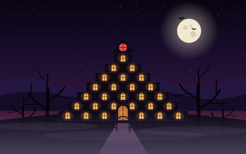 The house under a pale moon.