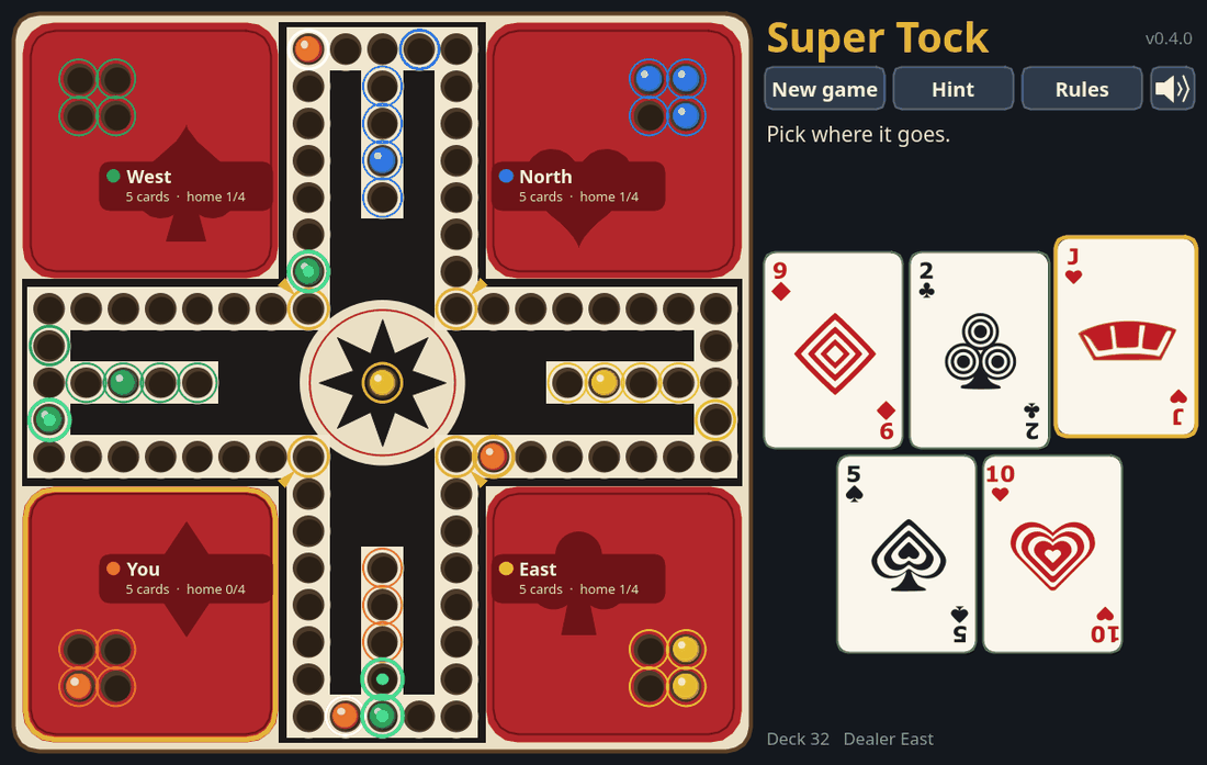 The Jack of Hearts is picked and the orange marble is selected; the opponents' marbles it could swap with glow green. A yellow marble sits in heaven, the centre of the board.